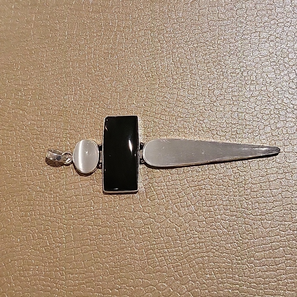Gorgeous Selenite & Black Obsidian Pendant